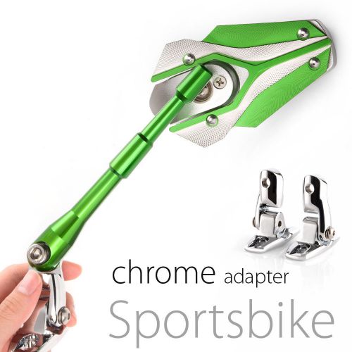 Green silver mirrors chrome adapter for gsx sv zx cbr sport race bike adjustable