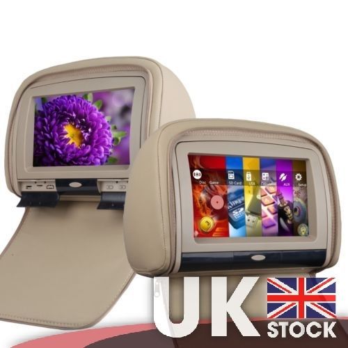 Pair 9&#034; digital touch screen headrest dvd audio player w/ zipper cover games