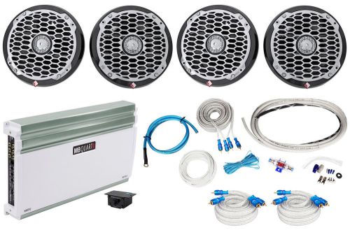 4) rockford fosgate pm2652b 6.5&#034; marine speakers+mb quart 5-ch amplifier+amp kit