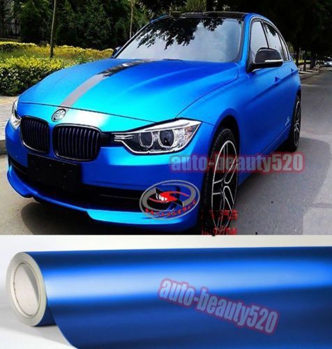 Hot car blue metallic satin matte chrome wrap vinyl film sticker sheet air free