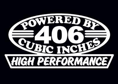 2 high performance 406 cubic inches decal set hp v8 engine emblem stickers