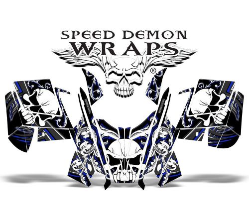 Polaris pro rmk &#034;skullen&#034; sled skull graphics wrap kit 2011-2015 sdw-1007 blue