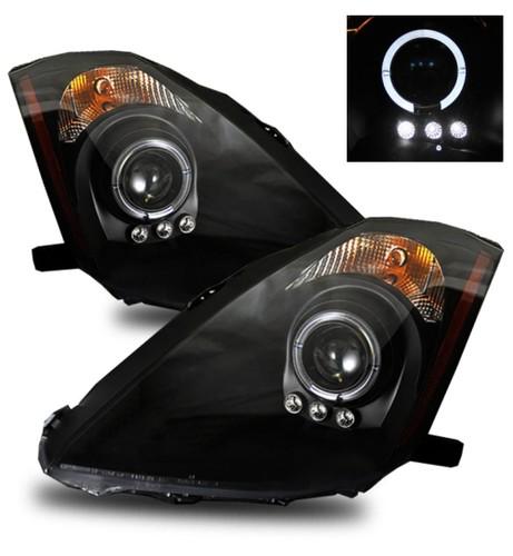 03-05 nissan 350z z33 (halogen) led angel eye halo black projector headlights