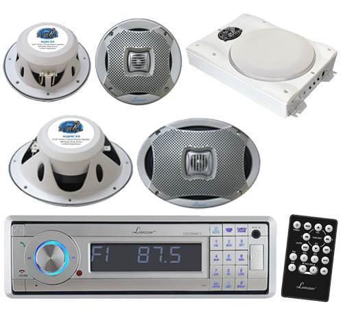 New aqcd60bts marine cd/mp3 am/fm radio w/bluetooth 1000w amp 2 6x9 2 5.25&#034; spkr