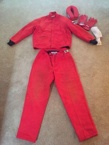 Worth racing red jacket and pants. fire socks gloves and neck brace small