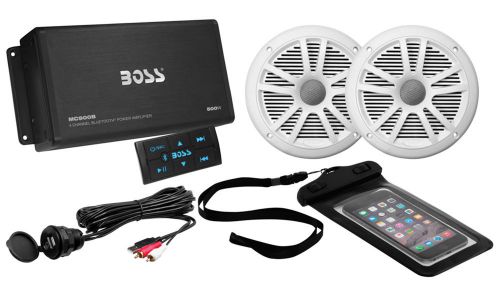 Boss ask902b.6 4 channel 500w marine/boat amplifier w/bluetooth &amp; 2 speakers