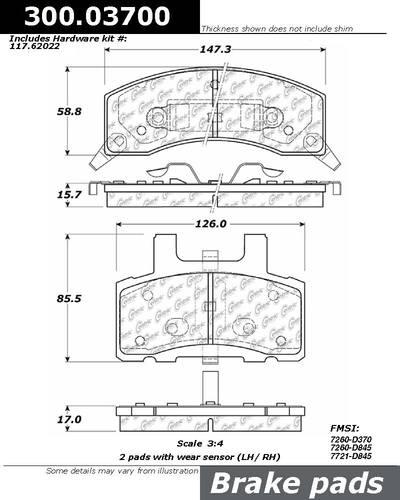 Centric 300.03700 brake pad or shoe, front-premium semi-met pads w/shims