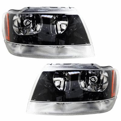 Grandcherokee headlight headlamp assembly w/black bzl pair set driver+passenger