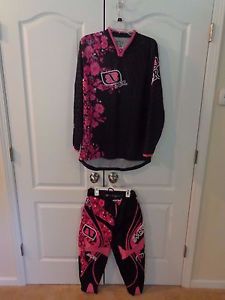 Msr starlet womens ladies atv off road riding pants black pink hibiscus sz 5/6