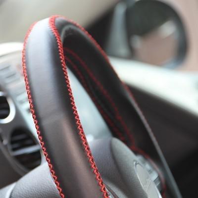 Black pvc leather steering wheel wrap cover needle thread diy lexus mazda size m