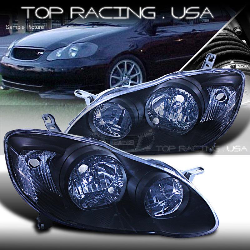 03-08 toyota corolla crystal style black headlights set w/ clear reflector