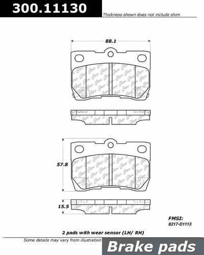 Centric 300.11130 brake pad or shoe, rear-premium semi-met pads w/shims