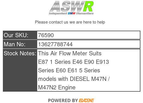 Bmw air flow meter m47n2 m57n diesel e87 e90 e60 1 3 5 series  13627788744