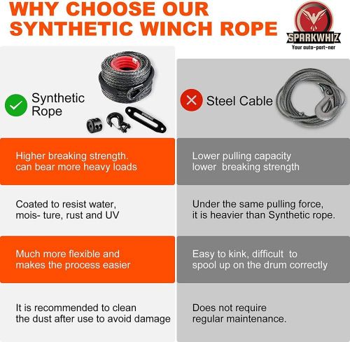 3/8&#034;x100ft 26500lbs premium red synthetic winch rope winch line cable w/hook