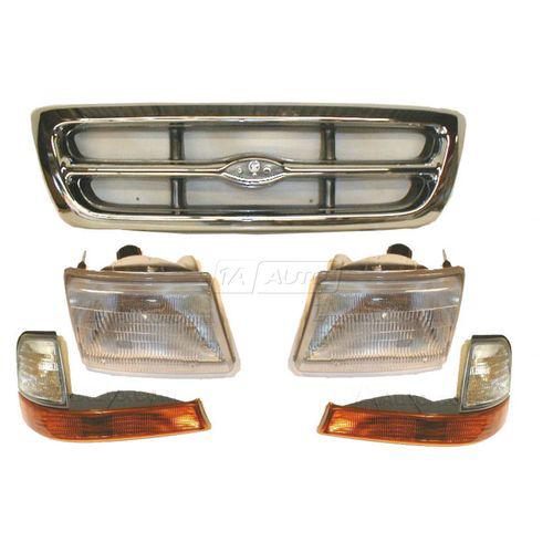 Chrome grille parking light headlight set for 98-00 ford ranger pickup truck