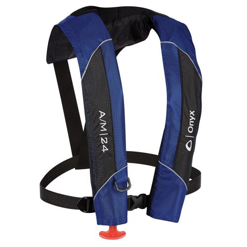 ​onyx a/m-24 automatic/manual inflatable life jacket pfd - blue, uscg approved