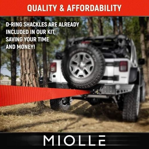 Miolle tow strap 3”x20’- 33400lbs mbs (lab tested) recovery strap kit includes