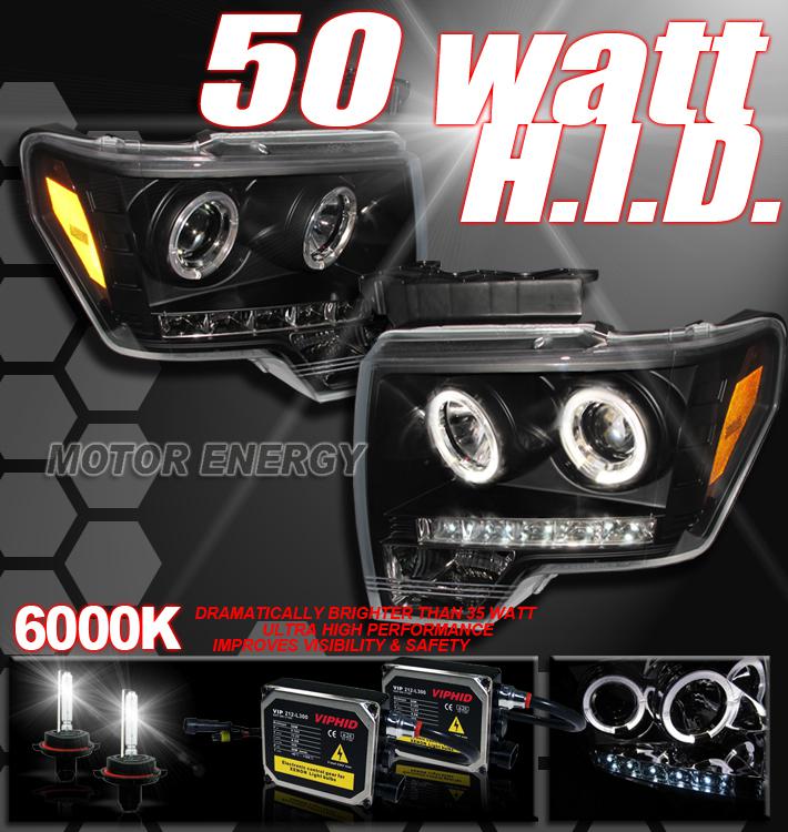 09 10 ford f150 led projector headlights+50w 6k hid blk