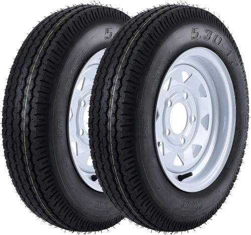 Set of 2 trailer tires with 12&#034; rims 5 lug on 4.5&#034; 5.30-12 5.30x12 530-12 530 12