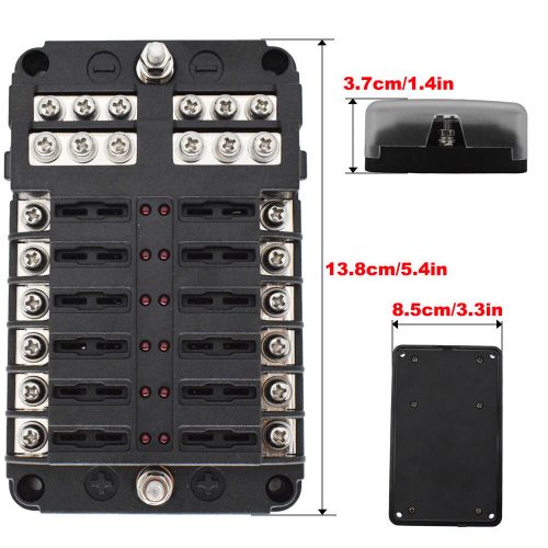 12 way blade fuse box block holder led 12v 32v car van boat marine w/ 24 fuses