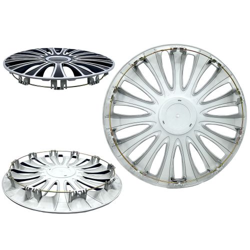 R16 snap-on wheel covers set 16&#034; silver grey auto hubcaps durable &amp; stylish