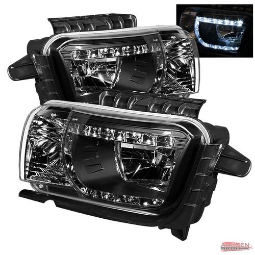 2010-2013 chevy camaro drl led black headlights lamp pair replacement set