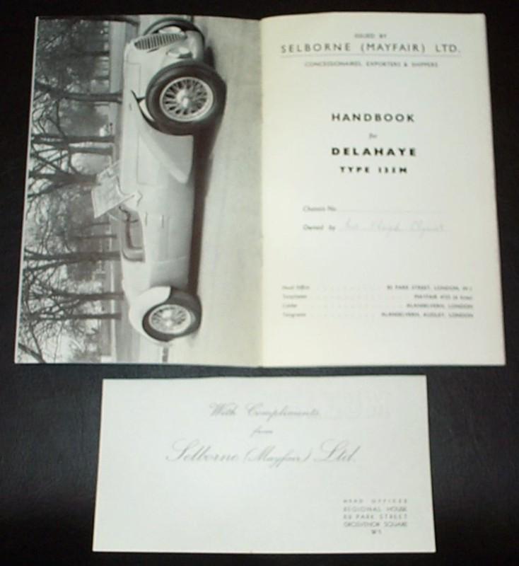 Original handbook for delahaye gfa type 135m 1936-54 orig owned by floyd clymer