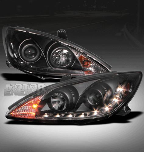 2002-2006 toyota camry drl led projector headlight jdm black 2003 2004 2005 pair