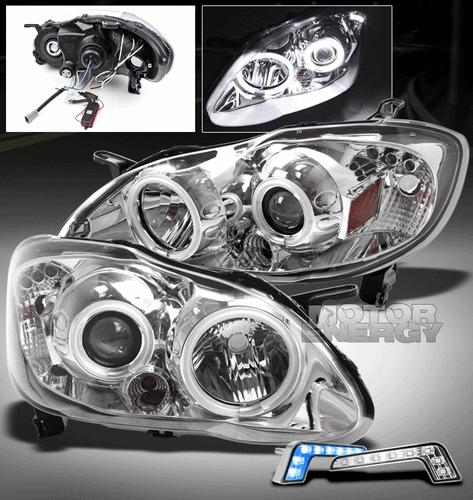 2003-2008 toyota corolla dual ccfl halo projector head light+blue drl led signal