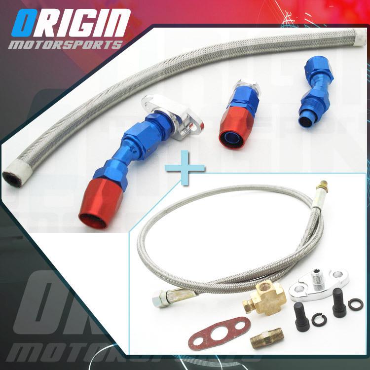 Universal turbo oil feed + return line kit combo for t3/t4 t04e t70 t66 t3