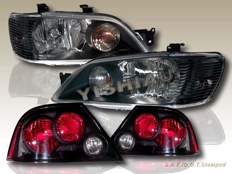 02 03 mitsubishi lancer es/ls black headlights + black tail lights rh+lh lamps