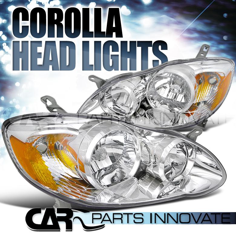 03-08 corolla clear lens chrome housing head lights corner signal lamps+amber