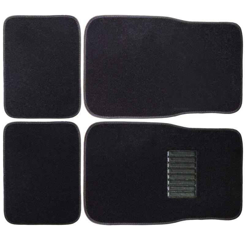 Adeco set of 4-piece universal size vehicle car carpet floor mats - black color