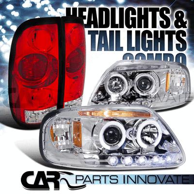 97-03 ford f150 styleside chrome led halo projector headlights+red tail lamps