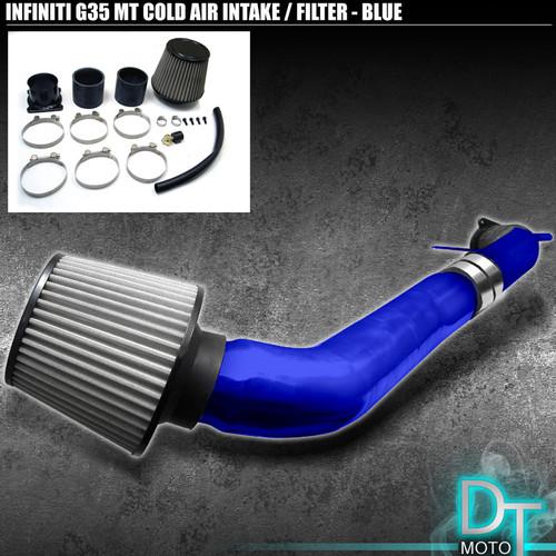 Stainless washable cone filter+ cold air intake 03-06 infiniti g35 blue aluminum