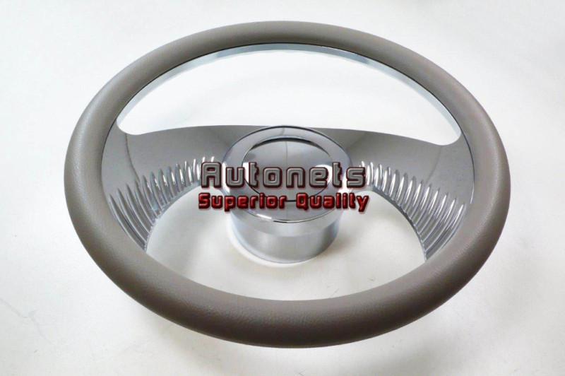 Grey leather wings billet camaro hot rod steering wheel aluminum horn adapter