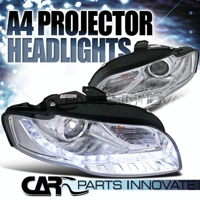 Fit audi 06-08 a4 chrome projector headlights+r8 led daytime running lamp drl