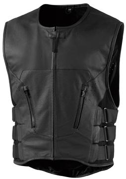 New icon regulator leather vest, stripped-stealth black, large/xl