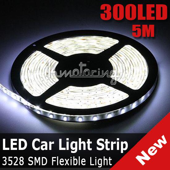 5m 300led flexible strip light smd 3528 waterproof  car motorbike diy white hot