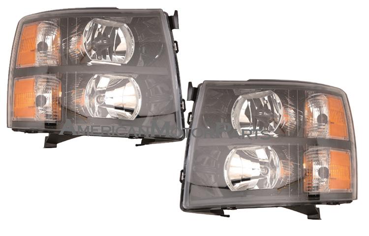 Depo pair euro style black headlights head lamps 07-10 08 09 chevy silverado