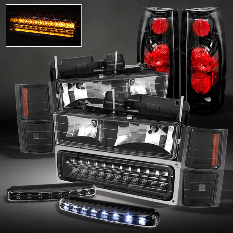 92-99 tahoe suburban black headlights + led bumper + g2 tail lights + drl led