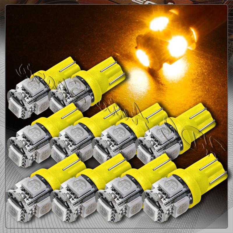 10x 5 smd led t10 wedge interior instrument panel gauge replacement bulb - amber