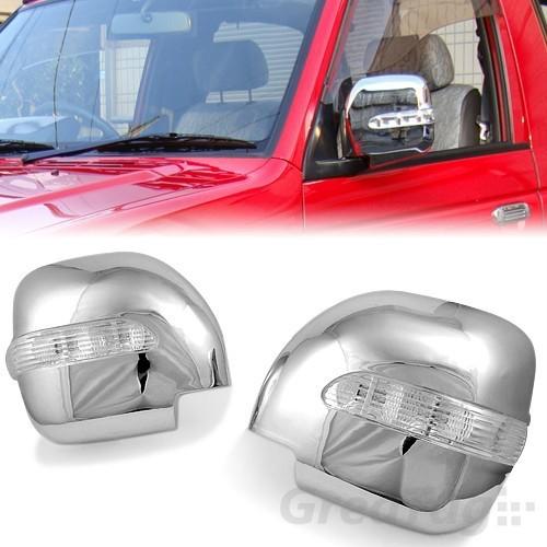 01-06 mitsubishi pajero montero chrome mirror cover w/led turn signal light blue