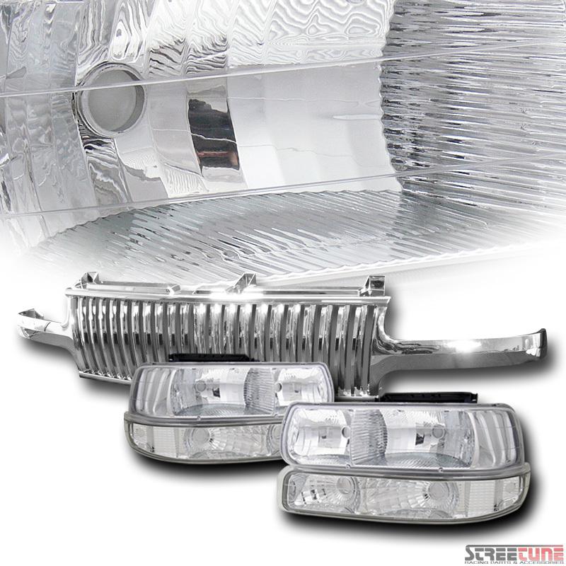 Chrome headlights+bumper lamp+vertical grill grille 99-02 silverado/00+ suburban