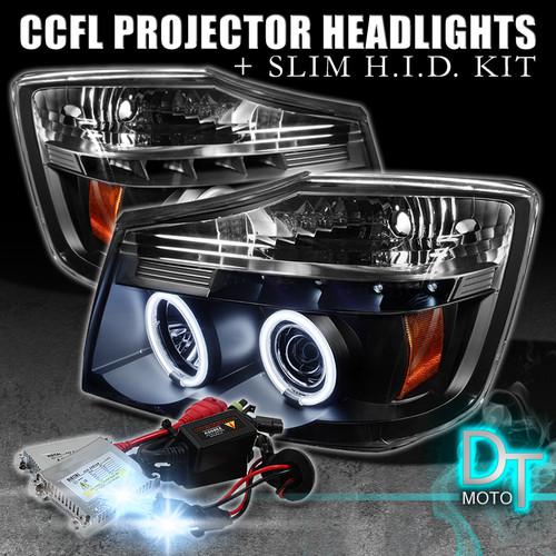 04-13 titan 04-07 armada ccfl halo projector led headlights+slim 6000k hid kit