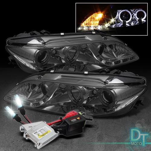 6000k slim xenon hid kit + smoke 03-06 mazda 6 halo drl led projector headlights