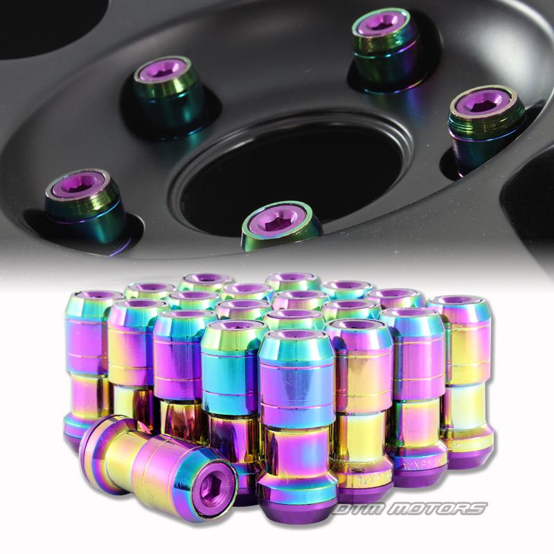 M12 x 1.25mm thread pitch 1.9" long wheel rim lug nuts - 20pc rainbow / purple