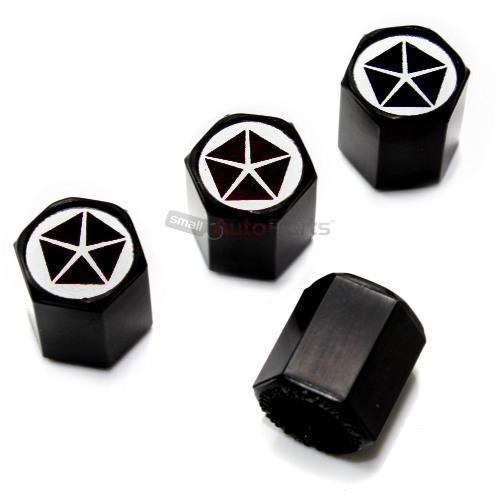 (4) chrysler pentastar dodge old logo black tire/wheel air stem valve caps 