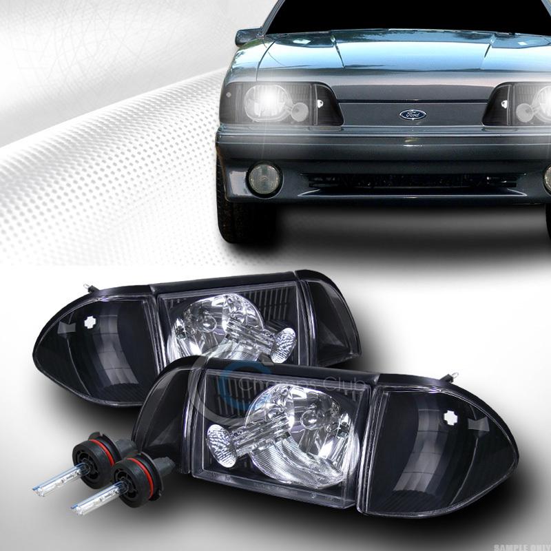 6000k hid xenon+black head lights+parking corner+signal ks 87-93 ford mustang gt