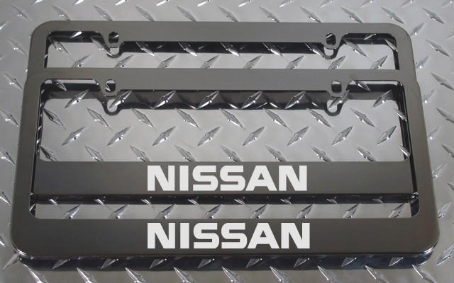 2 brand new nissan gunmetal license plate frame + screw caps